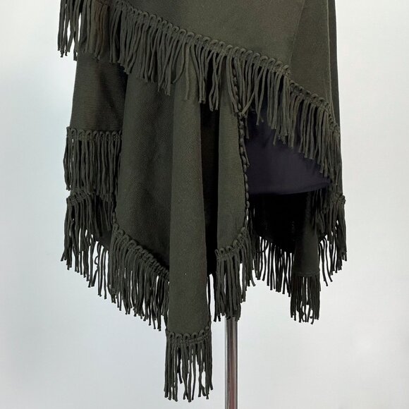 Dark Olive Green Shawl with Tassel Fringe Trim, Long Oversized Wrap, One Size - Picture 5 of 9